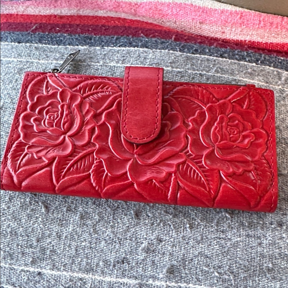 Patricia Nash Red Nazari Floral Embossed Wallet